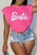 Rose Red Casual Street Print Letter O Neck Tops