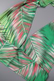 Green Street Floral Patchwork Frenulum Backless Halter Sleeveless Two Pieces