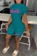 Green Casual Print Letter O Neck Short Sleeve Two Pieces