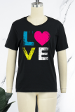 Light Gray Sweet Daily Print Patchwork O Neck T-Shirts