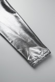 Silver Sexy Solid Backless O Neck Long Dress Dresses