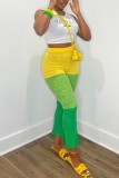 Green Casual Print Patchwork Skinny High Waist Conventional Patchwork Trousers