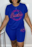 Pink Casual Sportswear Letter Print Basic O Neck Short Sleeve Two Pieces