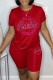 Red Casual Sportswear Letter Print Basic O Neck Short Sleeve Two Pieces