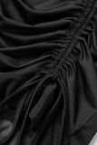 Black Sexy Solid Bandage Hollowed Out V Neck Long Sleeve Two Pieces