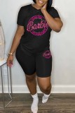 Pink Casual Sportswear Letter Print Basic O Neck Short Sleeve Two Pieces