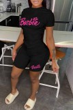 Red Casual Print Letter O Neck Short Sleeve Two Pieces