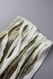 Grey Brown Sexy Tie Dye Tassel Patchwork Backless Fold Halter Sleeveless Two Pieces