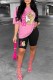 Pink Casual Character Print Letter O Neck Short Sleeve Two Pieces