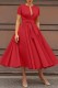 Red Casual Solid Patchwork With Belt Shirt Collar Short Sleeve Dress