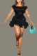 Black Sexy Solid Sequins Patchwork Feathers Backless Off the Shoulder Wrapped Skirt Dresses