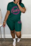 Pink Casual Sportswear Letter Print Basic O Neck Short Sleeve Two Pieces