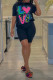 Black Casual Daily Living Letter Print Printing Solid Color O Neck Short Sleeve Two Pieces