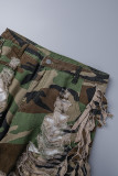 Camouflage Casual Camouflage Print Tassel Patchwork Skinny High Waist Conventional Shorts (Subject To The Actual Object)