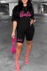 Black Casual Print Letter O Neck Short Sleeve Two Pieces