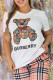 White Casual Print Letter O Neck Short Sleeve Two Pieces