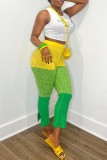 Green Casual Print Patchwork Skinny High Waist Conventional Patchwork Trousers