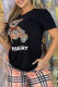 Black Casual Print Letter O Neck Short Sleeve Two Pieces