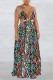 Stripe Sexy Print Bandage Backless Spaghetti Strap Long Dress (Without Waist Chain ,Subject To The Actual Object)