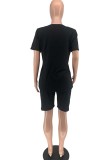 Pink Casual Sportswear Letter Print Basic O Neck Short Sleeve Two Pieces