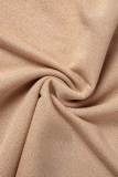 Khaki Casual Solid Basic O Neck Long Sleeve Dresses