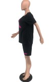 Red Casual Print Basic O Neck Short Sleeve Two Pieces
