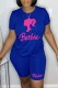 Blue Casual Print Basic O Neck Short Sleeve Two Pieces