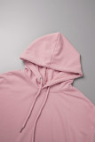 Pink Sweet Sportswear Print Draw String Hooded Collar Tops