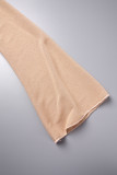 Khaki Casual Solid Basic O Neck Long Sleeve Dresses