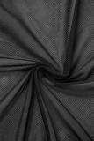 Black Sexy Solid Bandage Hollowed Out V Neck Long Sleeve Two Pieces