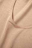 Khaki Casual Solid Basic O Neck Long Sleeve Dresses