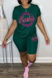 Pink Casual Sportswear Letter Print Basic O Neck Short Sleeve Two Pieces