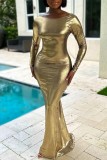 Silver Sexy Solid Backless O Neck Long Dress Dresses