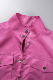 Rose Red Casual Solid Patchwork Turndown Collar Short Sleeve Two Pieces