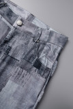Grey Casual Print Basic Skinny High Waist Conventional Full Print Shorts