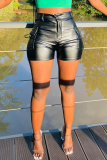 Black Street Solid Patchwork Pocket Metal Accessories Decoration Skinny High Waist Straight Solid Color Bottoms