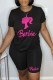 Black Casual Print Basic O Neck Short Sleeve Two Pieces