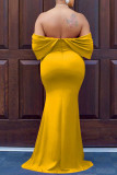 Yellow Sexy Formal Solid Backless V Neck Evening Dress Dresses