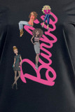 Pink Casual Character Print Letter O Neck Short Sleeve Two Pieces