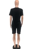 Red Casual Print Basic O Neck Short Sleeve Two Pieces