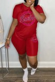 Pink Casual Sportswear Letter Print Basic O Neck Short Sleeve Two Pieces