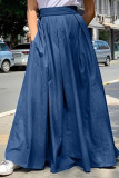 Deep Blue Casual Solid Patchwork Regular High Waist Conventional Solid Color Skirt