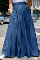 Navy Blue Casual Solid Patchwork Regular High Waist Conventional Solid Color Skirt