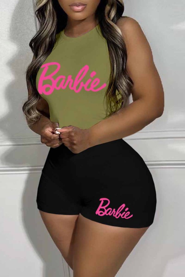 Light Green Sexy Print Letter O Neck Sleeveless Two Pieces