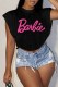 Black Casual Street Print Letter O Neck Tops