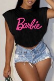 Pink Casual Street Print Letter O Neck Tops