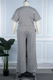 White Casual Simplicity Mixed Printing Printing V Neck Short Sleeve Two Pieces