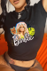 Black Casual Street Print Patchwork O Neck T-Shirts