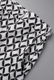 White Casual Simplicity Mixed Printing Printing V Neck Short Sleeve Two Pieces