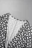 White Casual Simplicity Mixed Printing Printing V Neck Short Sleeve Two Pieces